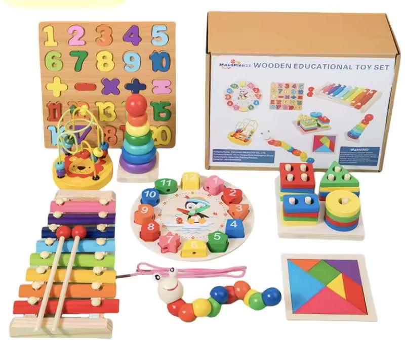 8-in-1 Wooden Montessori Toy Set for Toddlers 1-6
